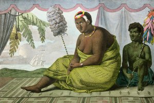 Ka&39;ahumanu, Rainha das Ilhas Sandwich, de "Quaint Travel around the World", gravado por G. Langlume (fl.1822-40) 1822 (cor litho)